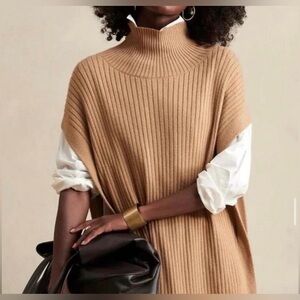 Banana Republic Camel Ribbed Poncho Sweater
